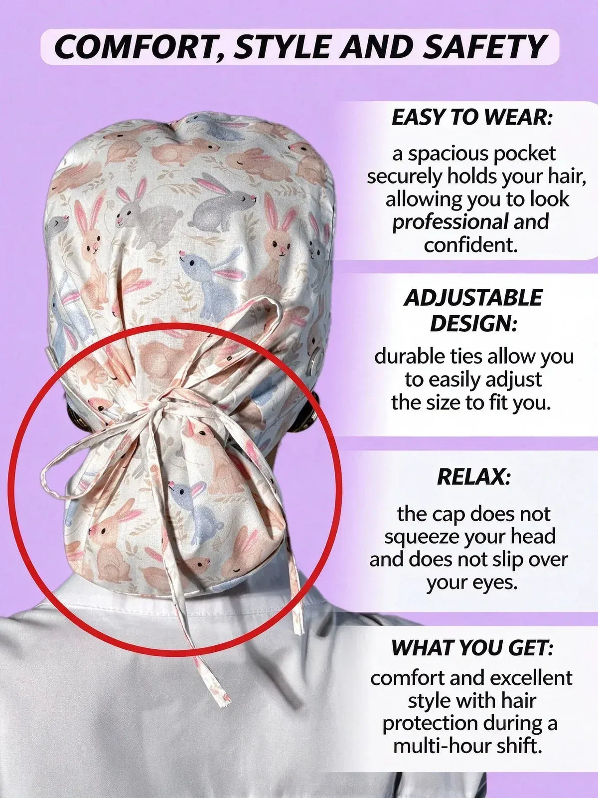👩‍⚕️Adjustable Cotton Scrub Cap – Roomy Hair Pocket & Mask Buttons