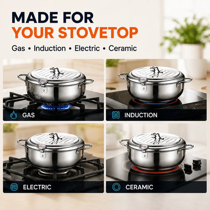 304 Stainless Steel Stovetop Deep Fryer Pot – With Thermometer