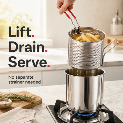 🍗🍗Personal Mini Deep Fryer Set – Stainless Steel Pot with Lift-Out Draining Basket & Food