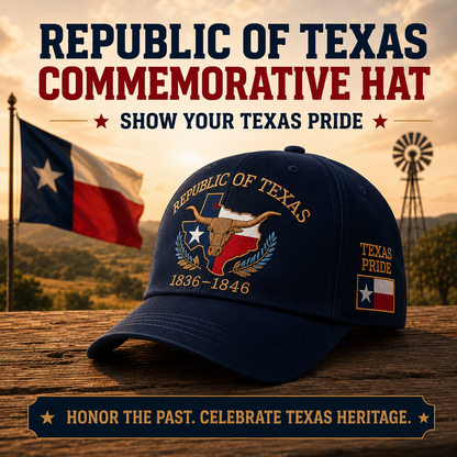 Republic of Texas Commemorative Embroidered Hat 🤠– Show Your Texas Pride