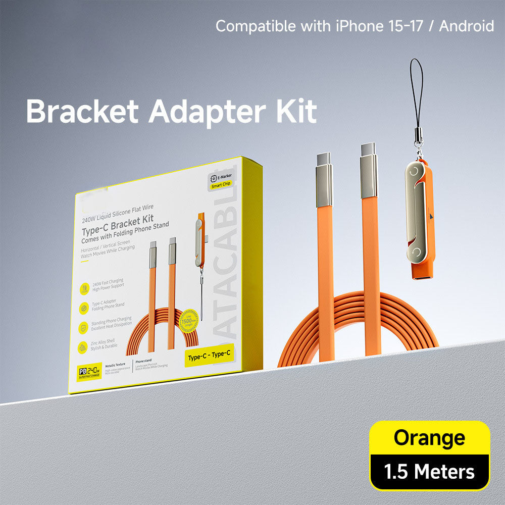 ⚡ 240W 2-in-1 USB-C Fast Charging Cable with Rotating Phone Stand