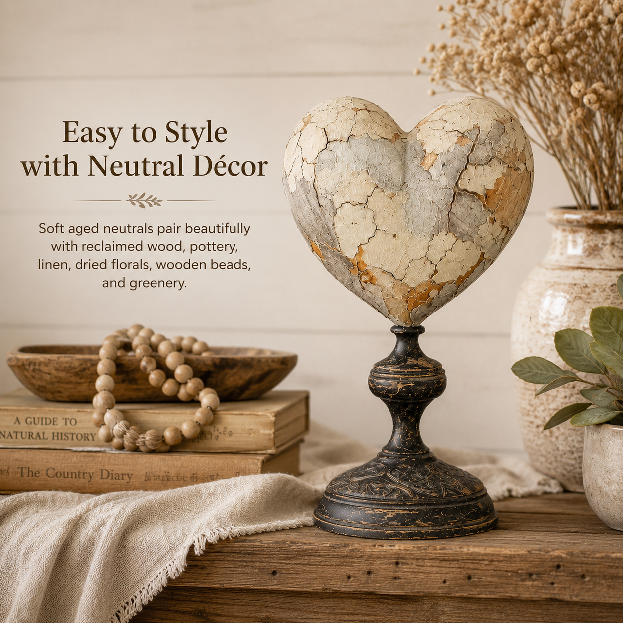Vintage Distressed Heart Pedestal Sculpture