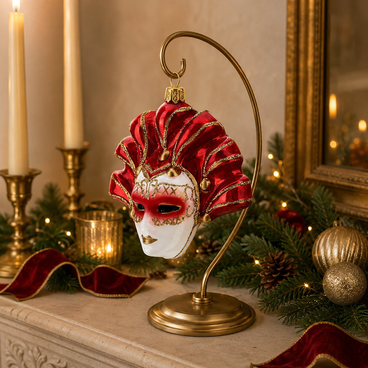 Vintage Venetian Mask Tree Pendant 🎄 | Unique Hand-Painted Holiday Keepsake