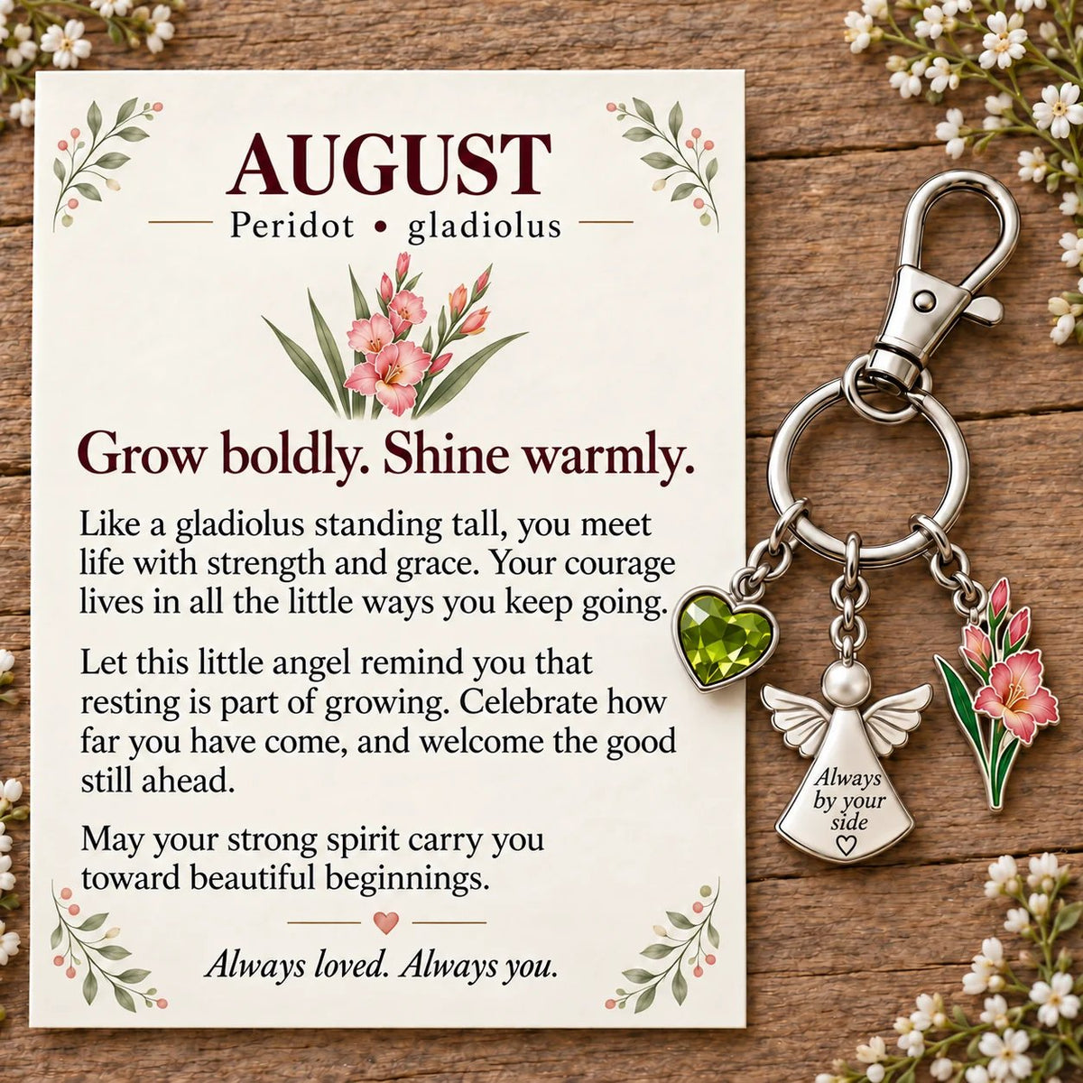 🔥LAST DAY 50% OFF - 👼 Always By Your Side: Birth Month Angel & Flower Keychain + Keepsake Card 🌸