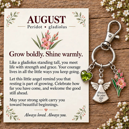 🔥LAST DAY 50% OFF - 👼 Always By Your Side: Birth Month Angel & Flower Keychain + Keepsake Card 🌸