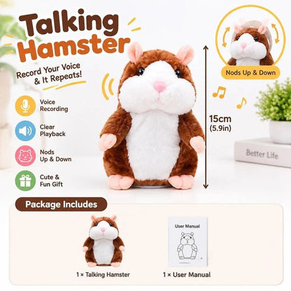 🐹 Talking Hamster Plush – repeats whatever you say, auto head-shaking, hilarious fun for kids & adults 🎁