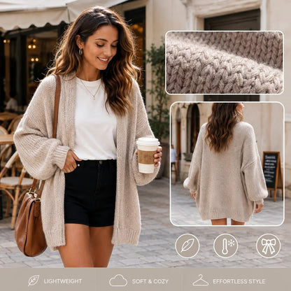 ✨ Cozy Oversized Open‑Front Draped Cardigan Relaxed Sophisticated Knit Cardigan, Timeless Warm Layering Piece for Everyday and Office Casual Looks