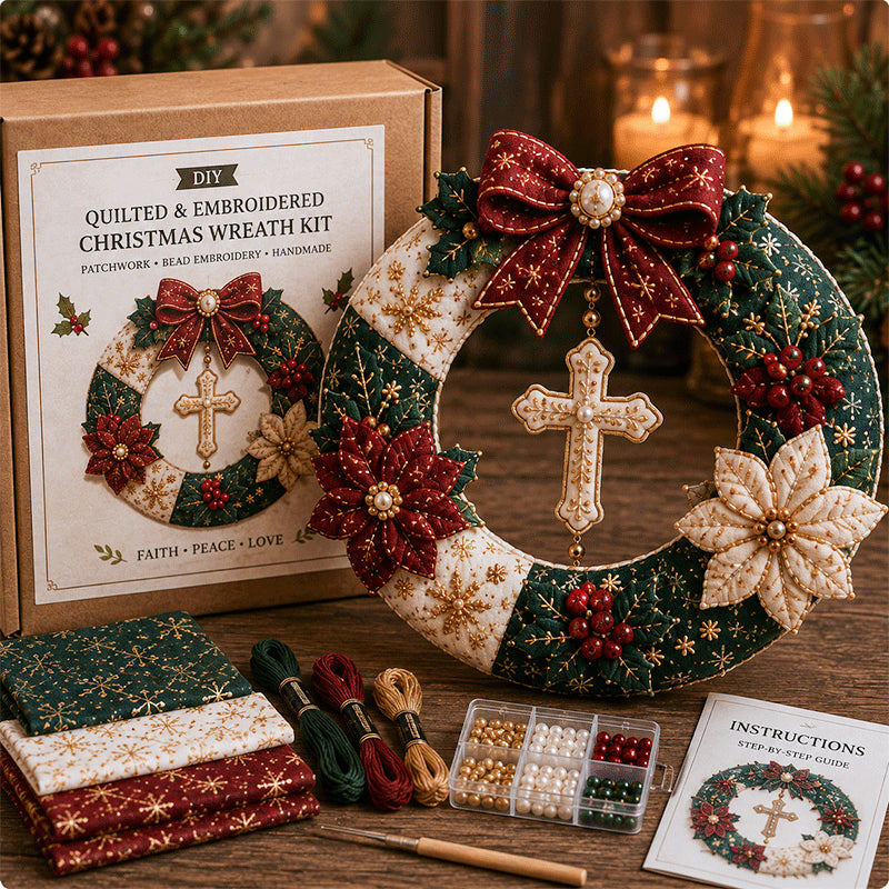 🔥49% Off Last Day -🎄 DIY Beaded & Quilted Christmas Wreath Kit