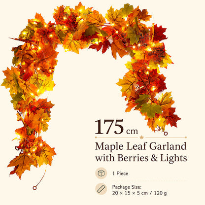 🍁 Autumn Maple Leaf Garland – 175cm Artificial Leaves Decoration for Mantelpiece, Staircase, Door Frame & Table