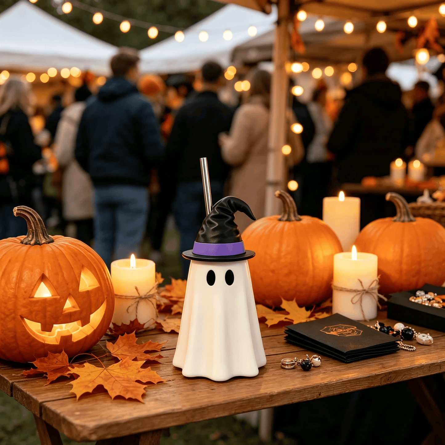 👻 Halloween Ghost Witch Hat Cup – Spooky Drink Bottle Holder with Straw 🎃