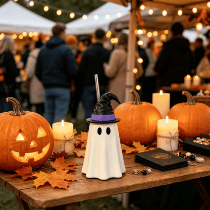 👻 Halloween Ghost Witch Hat Cup – Spooky Drink Bottle Holder with Straw 🎃