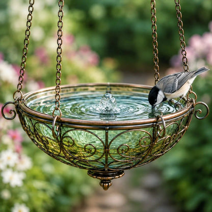 Hot Air Balloon Bird Feeder with Water Tray – Stained-Glass Look Garden Decor