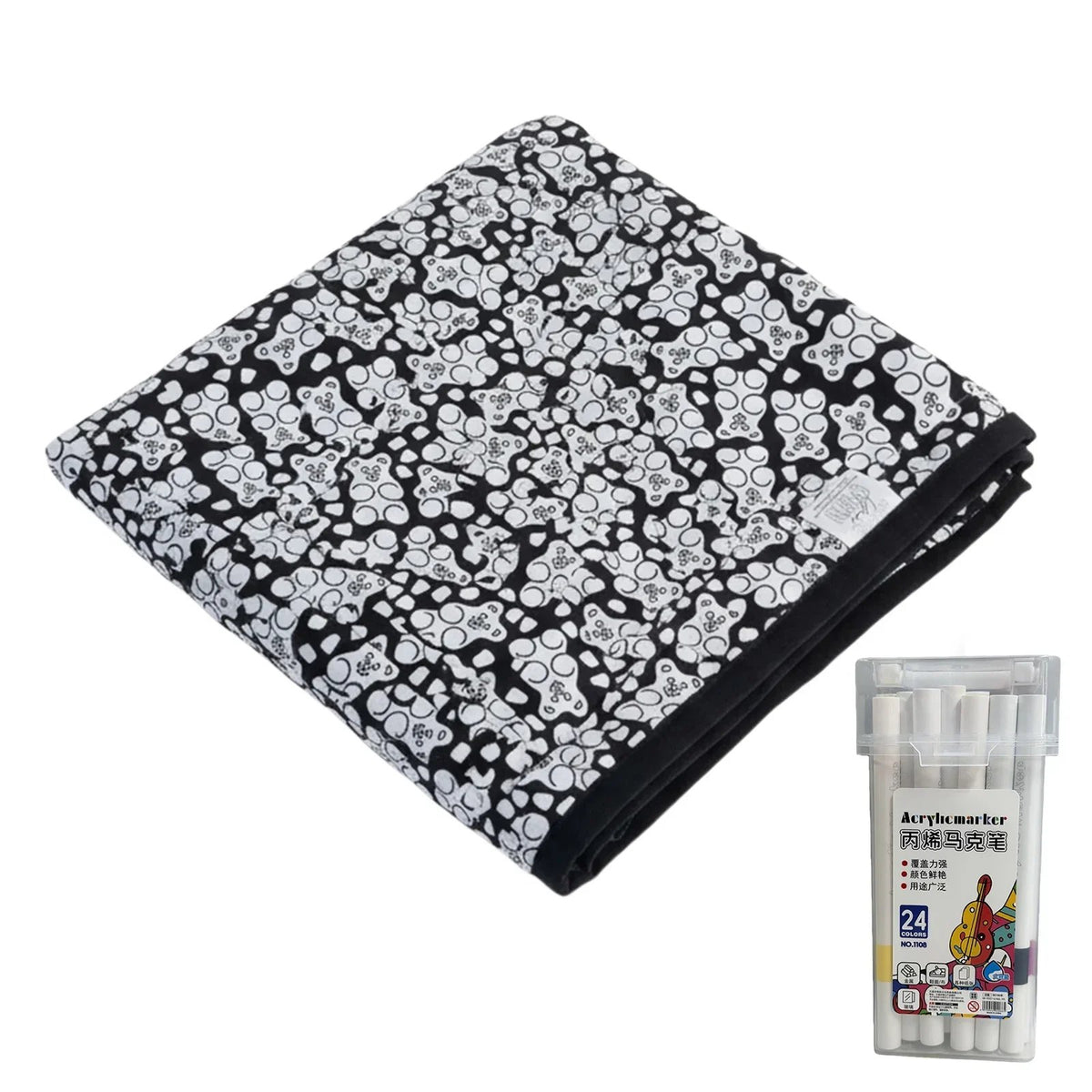 🎨 Fuzzy Velvet Coloring Blanket with 24 Markers | 8 Designs