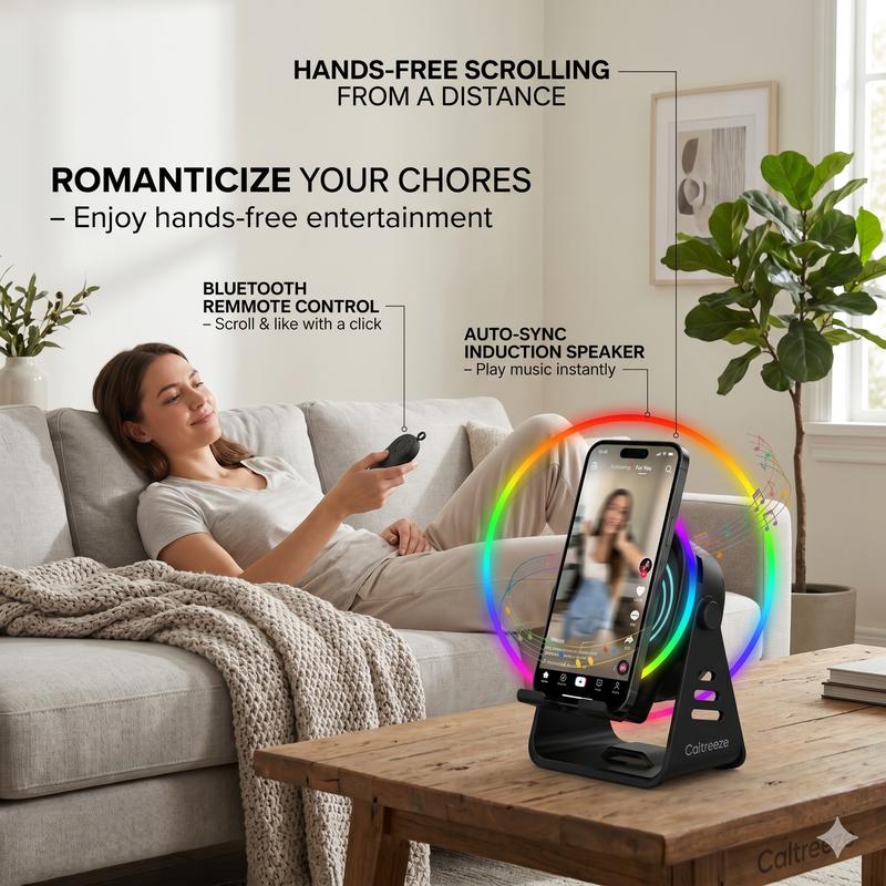 [7-in-1 Upgrade] Wireless Induction Speaker Phone Stand with Remote Control