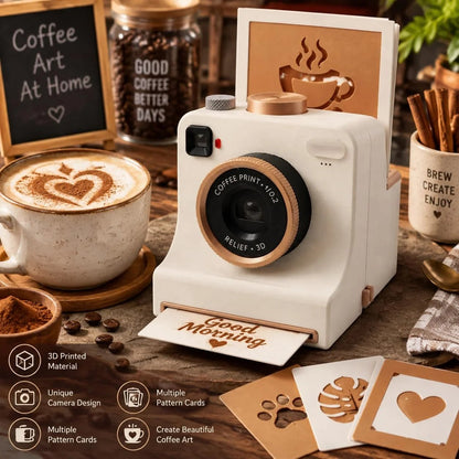 ☕📸 Camera-Style Latte Art Maker – Reusable Stencil Press