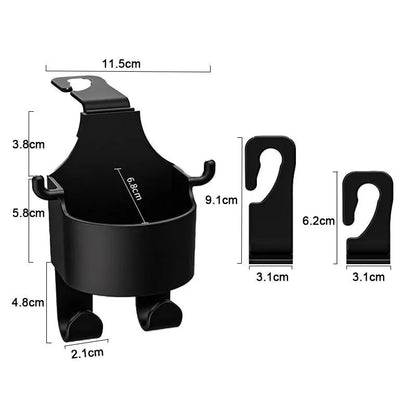 Car Seat Headrest Cup Holder with Hooks – Back Seat Organizer