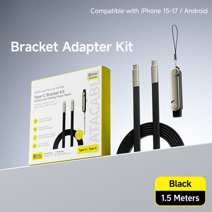 ⚡ 240W 2-in-1 USB-C Fast Charging Cable with Rotating Phone Stand