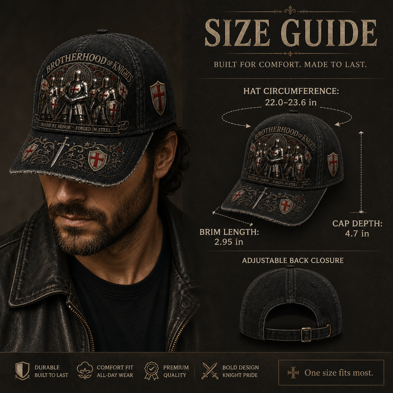 ⚔️ Bound By Honor Forged In Steel – Knights Templar Cap 🎁 Free Honor Coin With Every Cap Purchase