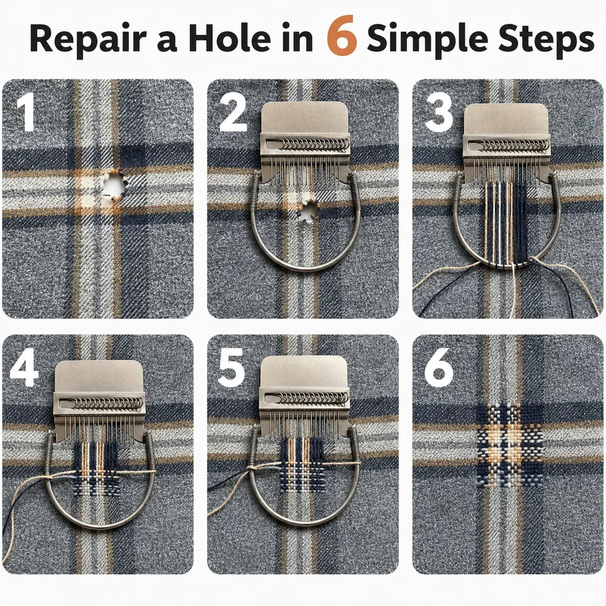 🧶Complete Visible Mending Loom Kit – 16-Hook Clothing Repair Set – Repair Sweaters, Socks & Denim