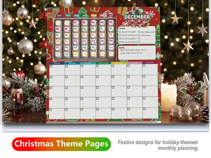 📅 Reusable Desk Calendar with 42 Self-Inking Event Stamps & 23 Replaceable Pages