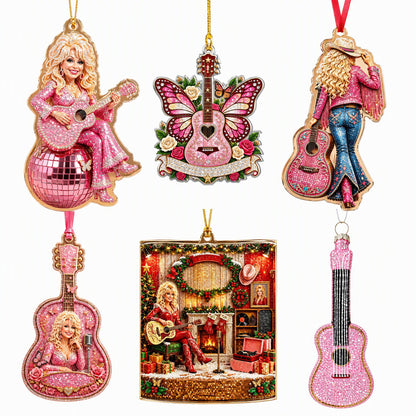 ✨Pink Country‑Music Themed DIY Diamond Painting Ornament Set of 6 ✨Handmade Rhinestone Hanging Decor for Home Door & Wall