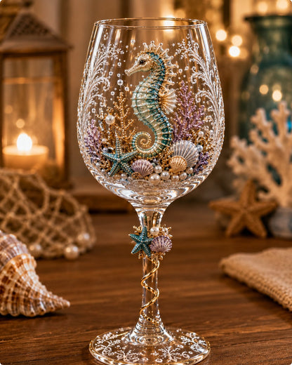⏳ Last Day 49% OFF – 🌊 3D Ocean Treasures Sculpted Glass Collection | Premium Clear Stemware with Raised Marine Figures, Shell & Pearl Details & Underwater-Inspired Accents ✨