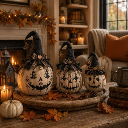 Vintage Witch Pumpkin Trio
