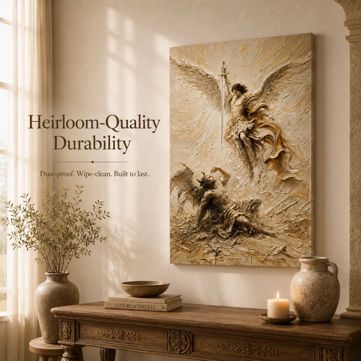 🛡️ Michael Victory 3D Impasto Canvas | Premium Relief Sacred Decor for Christian Altar & Housewarming Gift