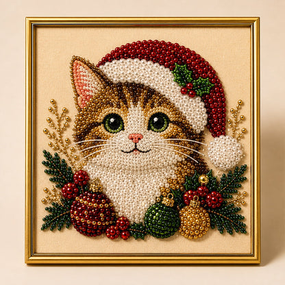 Festive Feline Bead Art Kit – DIY Sparkling Cat Craft Artwork for Holiday Decor, Cat Lovers & Handmade Gifts