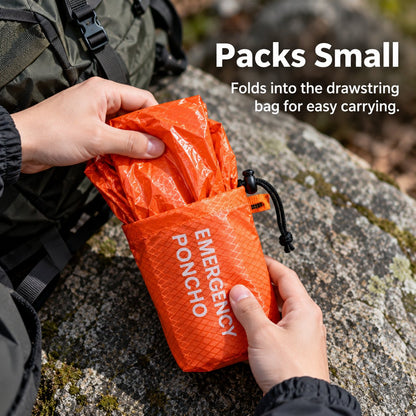 Emergency Rain Poncho Set with Storage Pouch, Aluminum Whistle & Carabiner