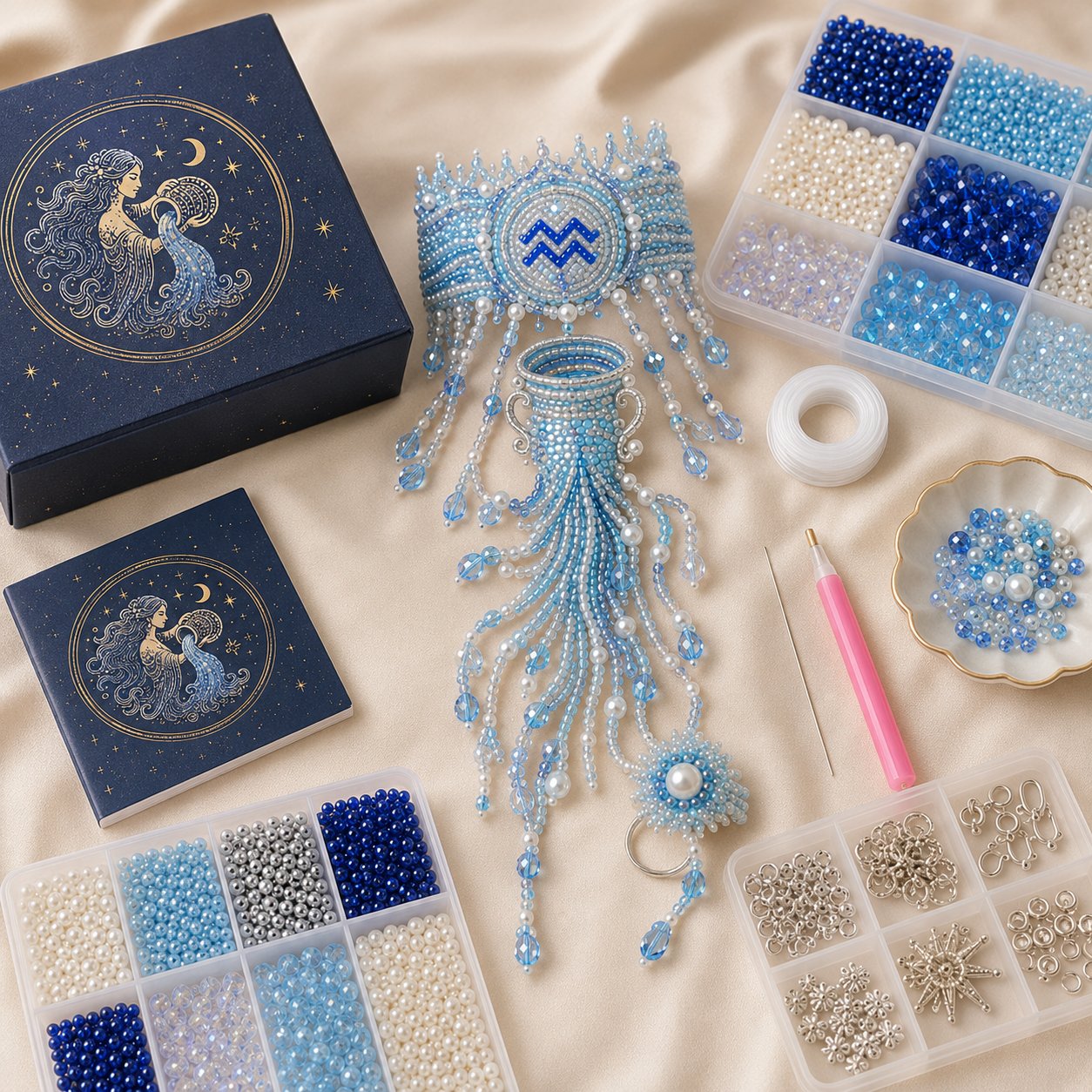 🔥 LAST DAY 49% OFF – ✨ Zodiac DIY Beaded Hand Bracelet Kit | Create Celestial Wearable Art with Seed Beads, Pearl-Style Accents & Crystal Details ♈🌙💎
