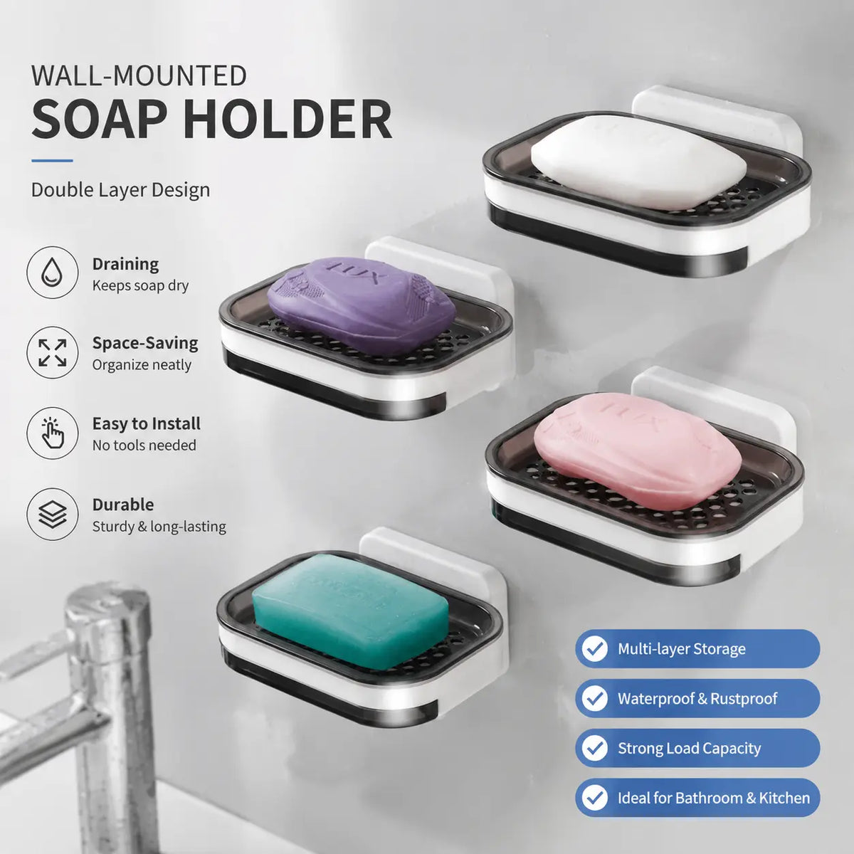 Wall Mounted Double-Layer Soap Bar Holder with Drainage Holes🧼 - image 2