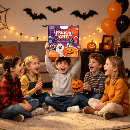 👻Halloween Poke In Art Kit, Kids Handmade Hanging Decor Craft Set with Pumpkin Ghost Bat Spider