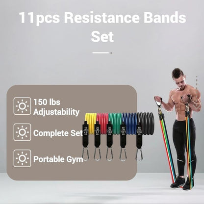 🏋️‍♂️ 11-Piece Fitness Resistance Bands Kit – For Strength, Weight Loss & Home Training
