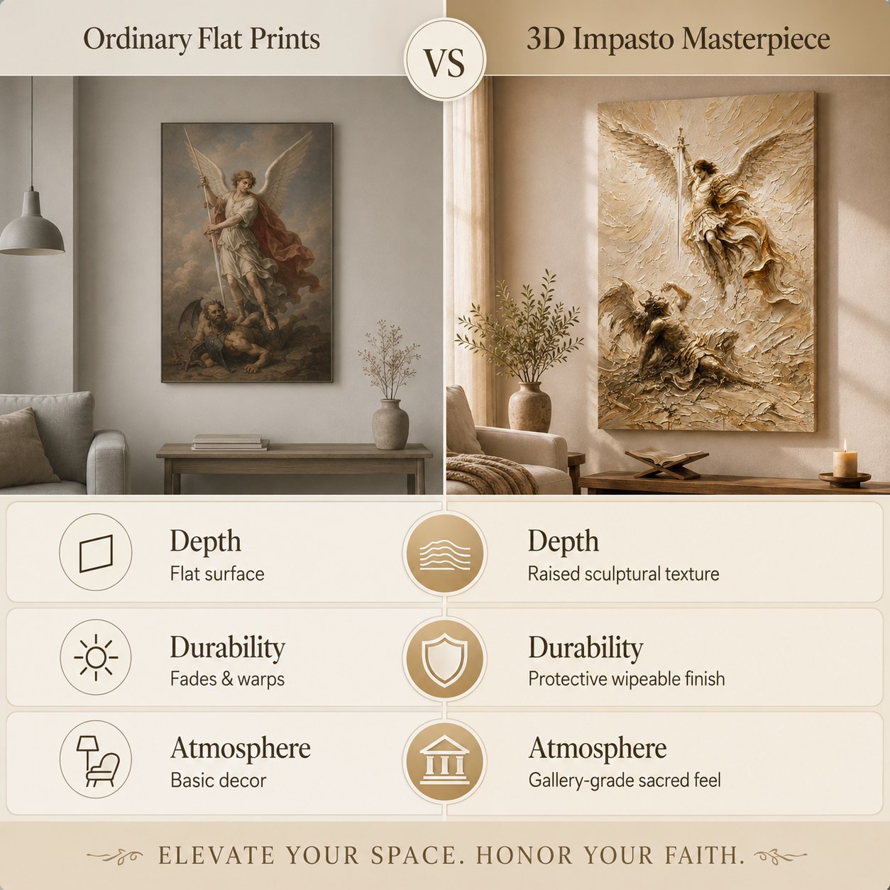 🛡️ Michael Victory 3D Impasto Canvas | Premium Relief Sacred Decor for Christian Altar & Housewarming Gift