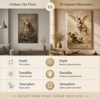 🛡️ Michael Victory 3D Impasto Canvas | Premium Relief Sacred Decor for Christian Altar & Housewarming Gift