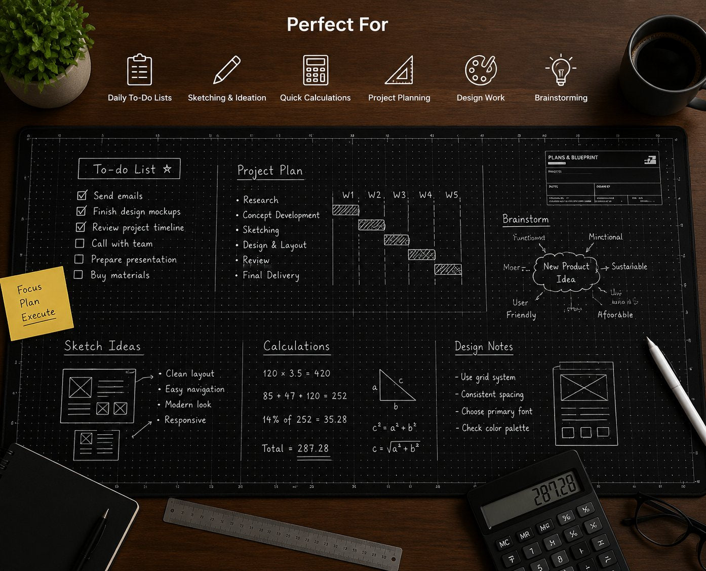 🤩The Blueprint Deskmat Includes the Blueprint Marker💻✏️ A Double-Sided Deskmat to Draw, Erase & Redraw As Needed. 🎁Buy 2 Sets Free Shipping