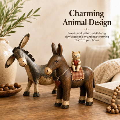 🐴 Rustic Donkey & Cat Friendship Figurine