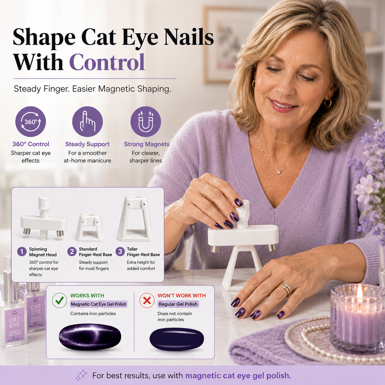 💅 Rotating Cat Eye Gel Nail Magnet Tool with Dual Height Finger Rests 💎