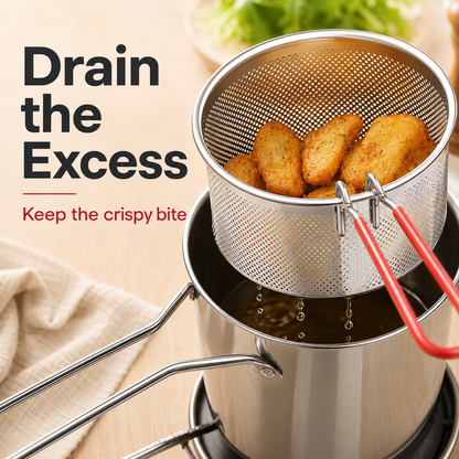 🍗🍗Personal Mini Deep Fryer Set – Stainless Steel Pot with Lift-Out Draining Basket & Food