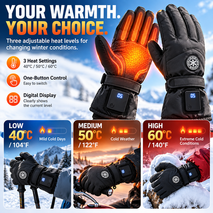 🔥 Rechargeable Heated Gloves – 3 Heat Settings, Waterproof Touchscreen Winter Gloves