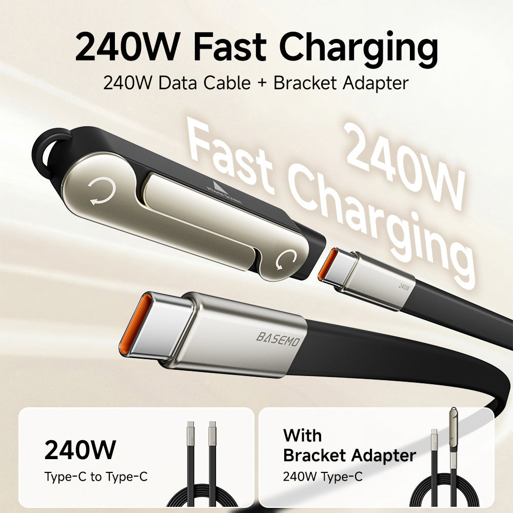 ⚡ 240W 2-in-1 USB-C Fast Charging Cable with Rotating Phone Stand