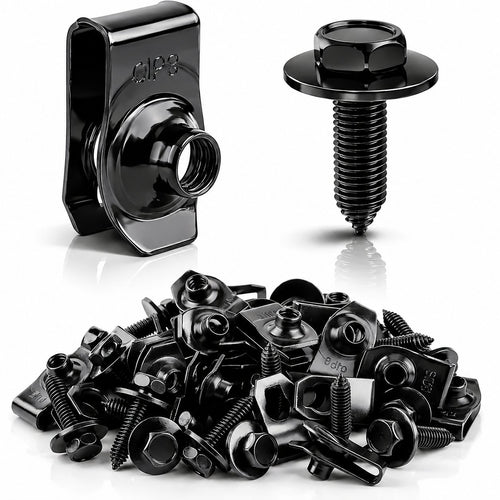⚙️ 50PCS 1/4'' Body Bolts & U-Nut Clips Kit, Universal Automotive Fender Bumper Splash Shield Fastener Retainer Set