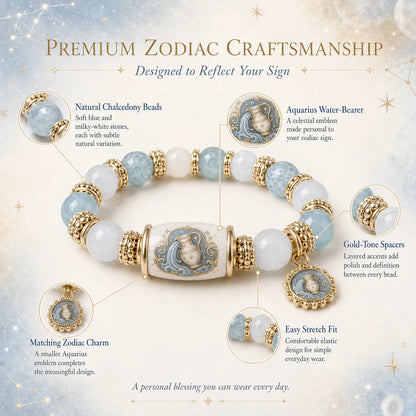 ⏳ Last Day 49% OFF – ♈ 12 Zodiac Natural Chalcedony Bracelet Collection | 10–12mm Gemstone Beads, Symbolic Zodiac Charm, Stretch Fit & Collector’s Gift Box Included ✨