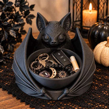 🔥LAST DAY 50% OFF - Sitting Bat Catchall Bowl 🦇 | Gothic Black Bat Trinket Dish, Whimsical Home Decor for Jewelry, Keys & Halloween Display