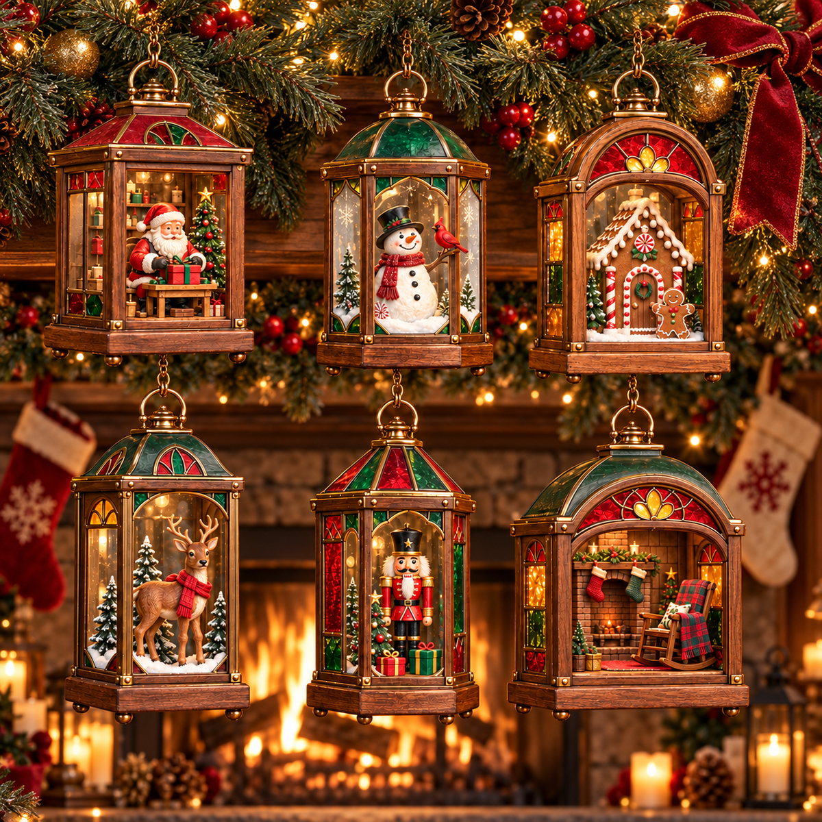 🏮 2026 Christmas Lantern Ornaments – Set of 6 Vintage Holiday Keepsakes
