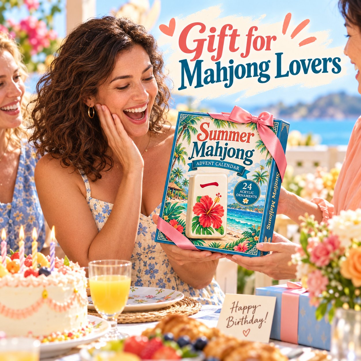 🀄24-Day Mahjong Surprise Blind Box | Reusable Acrylic Charms, Tropical Summer Holiday Decor & Gift