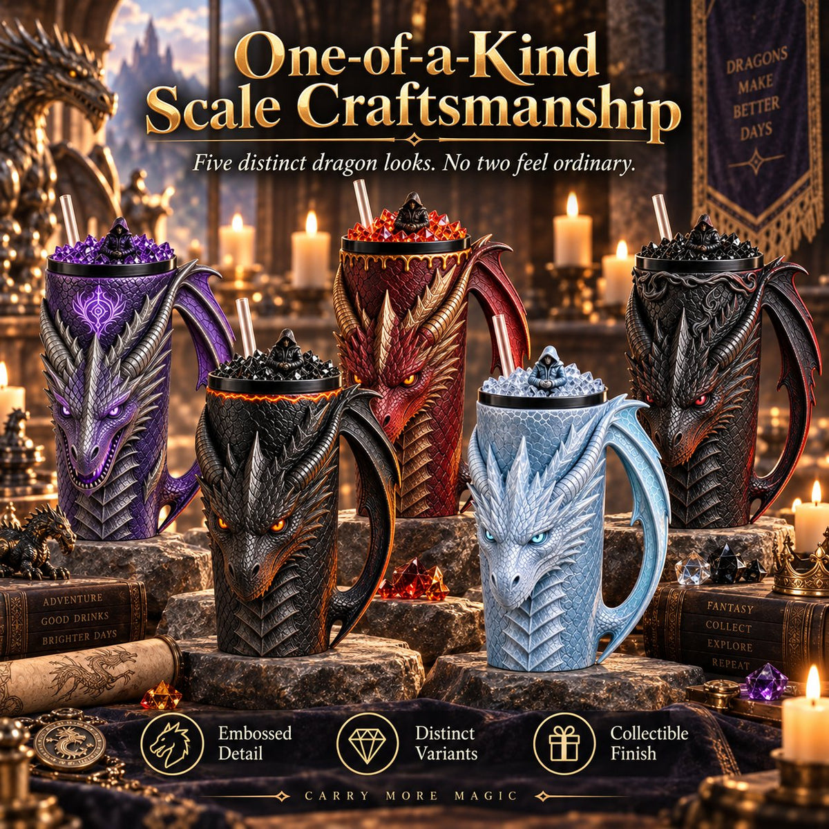 Dragon-Scale Insulated Tumbler – 5 Fantasy Collectible Styles