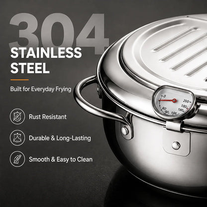 304 Stainless Steel Stovetop Deep Fryer Pot – With Thermometer