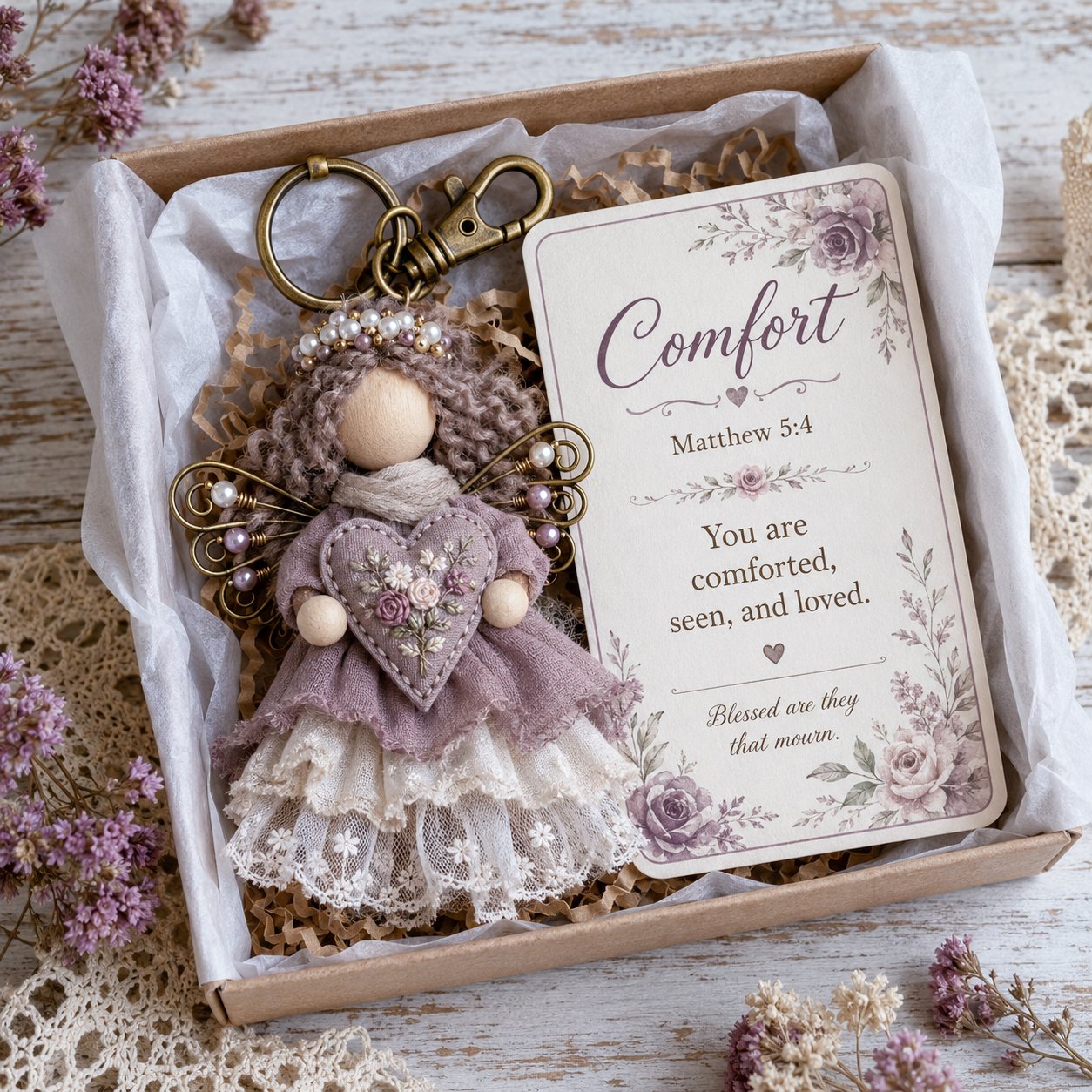 ⏳ Last Day 49% OFF – 🪽 Faith Guardian Keychain Scripture Gift Set Collection | Layered Fabric Charm, Inspirational Scripture Card & Ready-to-Gift Box Included 💕